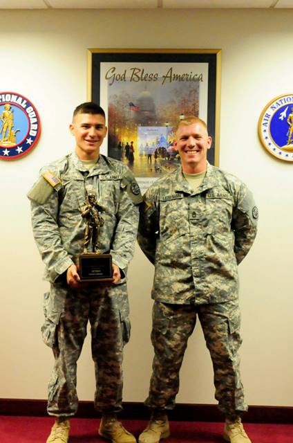 Spc. David Notti (left) with his sponsor, SFC Chad Leishman. (Photo by Spc. Kristin Schaeffer)